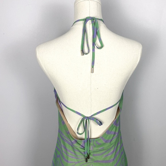 AFRM Kalina Halter Top Dress Green Purple Zebra size medium - Picture 8 of 15